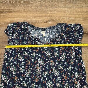 St Johns Bay‎ Womens Medium Petite Short Sleeve Blue Floral V Neck Blouse